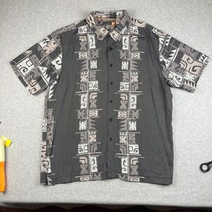Quiksilver Button Down Shirt Mens 2XL Gray Tribal Print Short Sleeve L509801